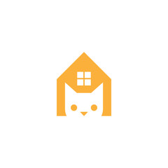 Combination of Cat and House design for home or cat shop. Flat design in yellow color