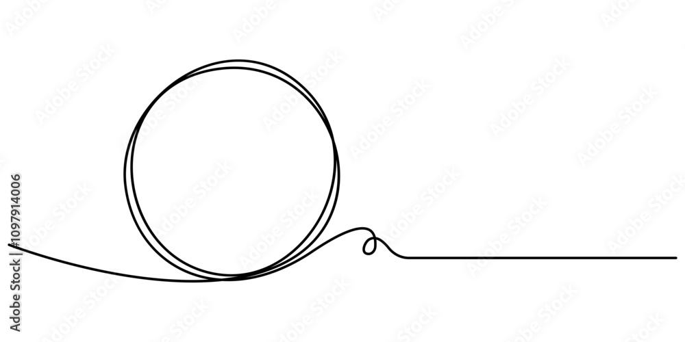 Aufkleber Continuous one line circle stroke, Hand drawn circle frame on white background. one line drawing vector illustration, Continuous one line drawing of scribble black circle. Round frame sketch outline