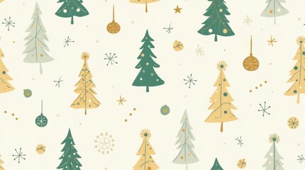 Festive Pattern of Christmas Trees and Snowflakes
