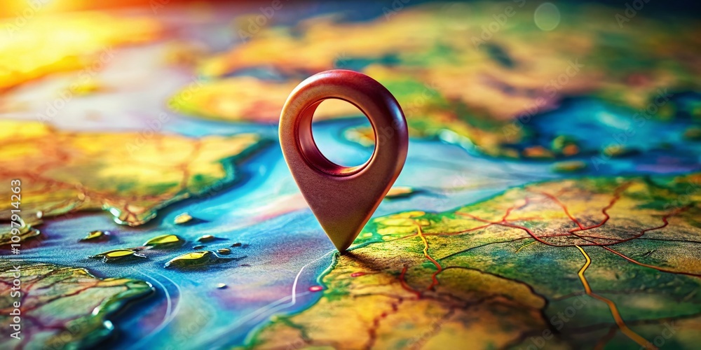 Poster macro photography of a vibrant map pointer in nature, highlighting colors and textures, perfect for 