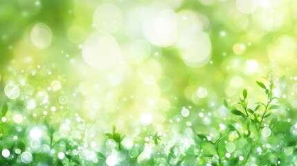 Obraz premium An enchanting abstract banner illustrating a spring background filled with luminous green bokeh lights.