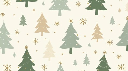 Festive Pattern of Christmas Trees and Snowflakes