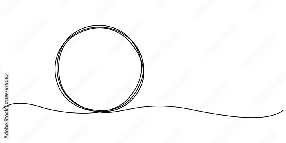 Poster Continuous one line circle stroke, Hand drawn circle frame on white background. one line drawing vector illustration, Continuous one line drawing of scribble black circle. Round frame sketch outline