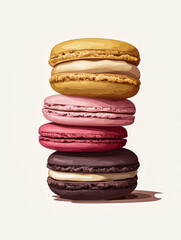A Flat Illustration of Macarons in Pastel Colors, Neatly Stacked on a White Background - Minimalist Design with Soft Shadows