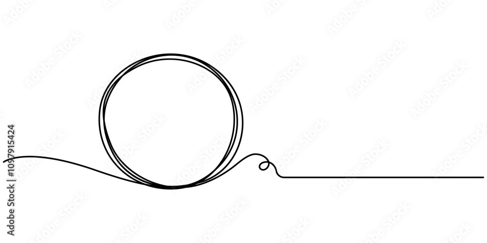 Aufkleber Continuous one line circle stroke, Hand drawn circle frame on white background. one line drawing vector illustration, Continuous one line drawing of scribble black circle. Round frame sketch outline