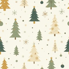 Obraz premium Festive Pattern of Christmas Trees and Snowflakes