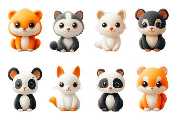 Naklejka premium Set of little cartoon animals characters like Bear, Rabbit, Cat, Dog, Fox, Elephant, Monkey, Lion, Panda, Owl, Penguin, Tiger