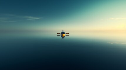 Tranquil Kayaking Scene at Sunrise with Serene Waters and Vast Horizon Captures the Essence of Solitude and Adventure in a Stunning Landscape