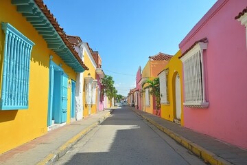 Fototapeta premium Colorful houses along the street in Cartagena