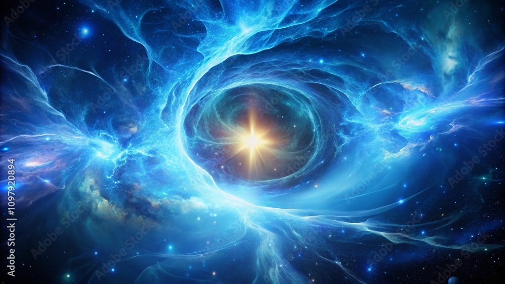 Poster mesmerizing abstract blue plasma in space: celestial energy waves and cosmic patterns for stunning v