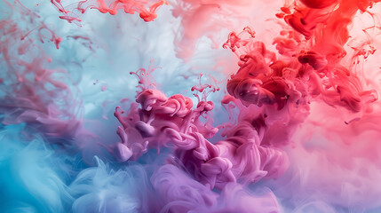 Fototapeta premium Vibrant Swirls of Colorful Ink Flowing in Water Create an Abstract Art Design with Shades of Red, Pink, and Blue for Creative Backgrounds and Visuals