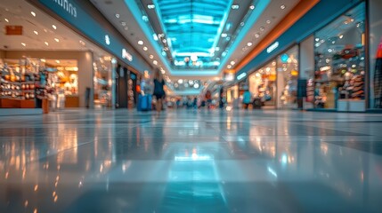 This image features a modern shopping mall interior with scattered shoppers, reflecting contemporary consumer culture and leisure activities in a globalized world.