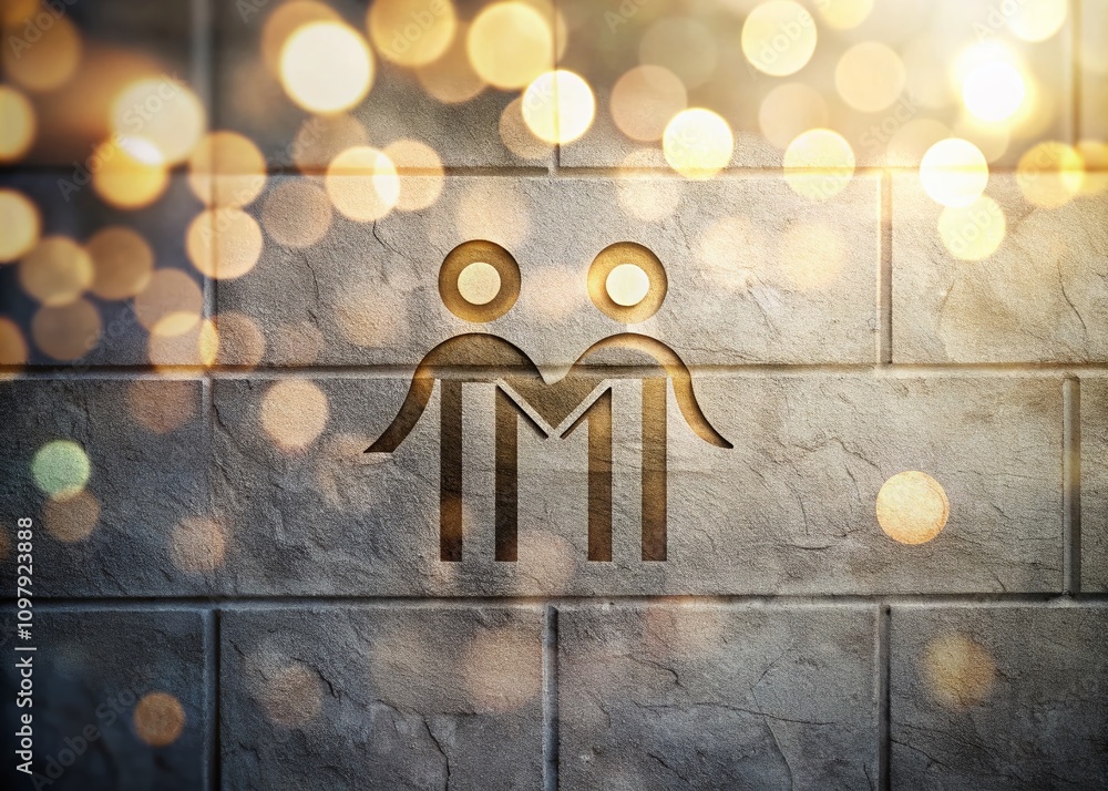 Poster minimalist logo design featuring two silhouettes supporting a wall with a soft bokeh background for 