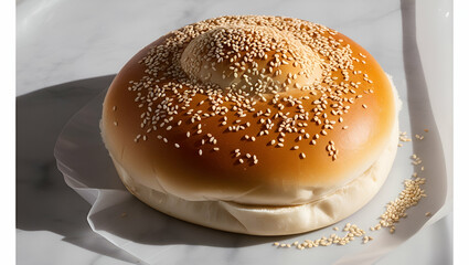 sesame seed hamburger bun isolated on transparent background, Generative Ai.