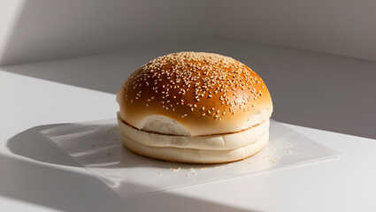sesame seed hamburger bun isolated on transparent background, Generative Ai.