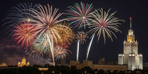 Stunning Colorful Fireworks Display on Transparent Background for Architectural Photography