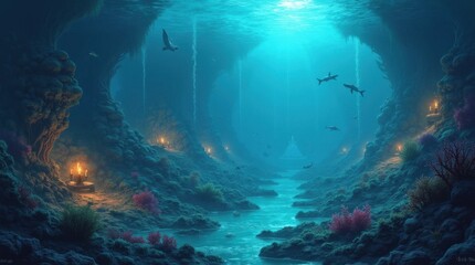 Obraz premium Mystical Underwater World with Mermaids
