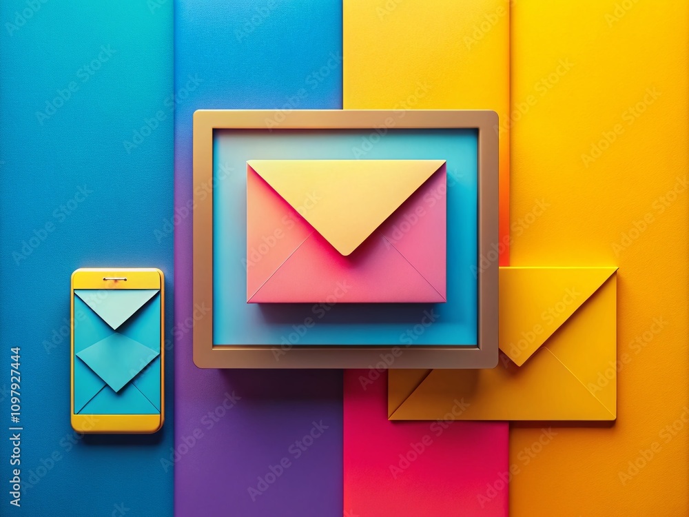 Poster minimalistic two-color email symbols reflecting technology and communication concepts for modern dig