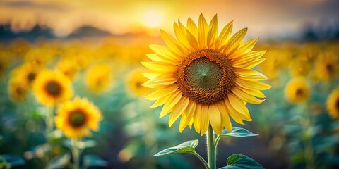 Fototapeta premium Minimalistic Sunflower Design for Agriculture Collection, Perfect for Web and Mobile Applications, Print Media, and Logo Development with Thin Line Outline Art Style