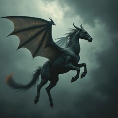 Soaring Mythical Creature: Half Dragon, Half Horse