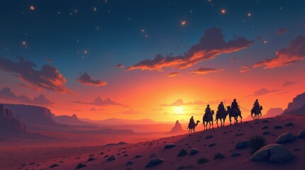 Naklejka premium Nomadic Tribe Journeying Across a Vast Desert
