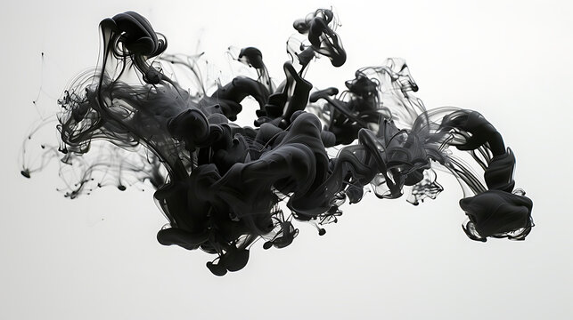 Abstract black ink cloud swirling in air, creating a mesmerizing form against a light background, perfect for artistic and creative projects, enhancing designs and concepts.