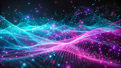 Neon wave pattern in blue and pink cosmic design