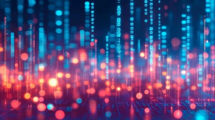 Digital data technology background with glowing binary code and virtual reality elements, AI Generative