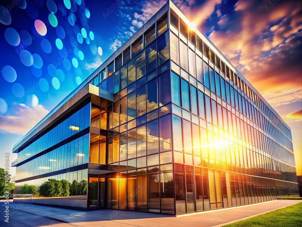Poster modern office building with metallic panel facade and large windows showcasing architectural eleganc