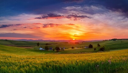 Fototapeta premium The countryside is alive with the promise of a new day, even as night approaches. 