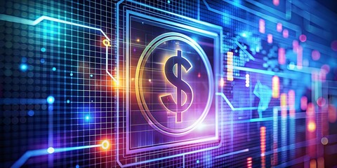 Obraz premium Modern Transaction Glyph Symbol on a Digital Background with Copy Space for Financial Concepts and Business Transactions - Ideal for Banking, Finance, and Technology Themes