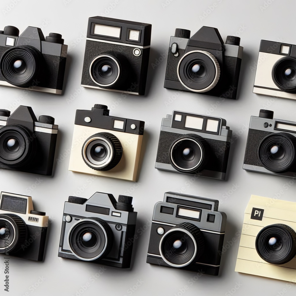 Poster camera sticky notes – camera shaped notes in black gray and re