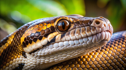 Obraz premium Close-up of a python, vibrant jungle setting