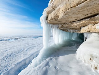 Winter wonderland frozen landscapes under clear skies nature photography icy environment scenic viewpoint awe-inspiring concept