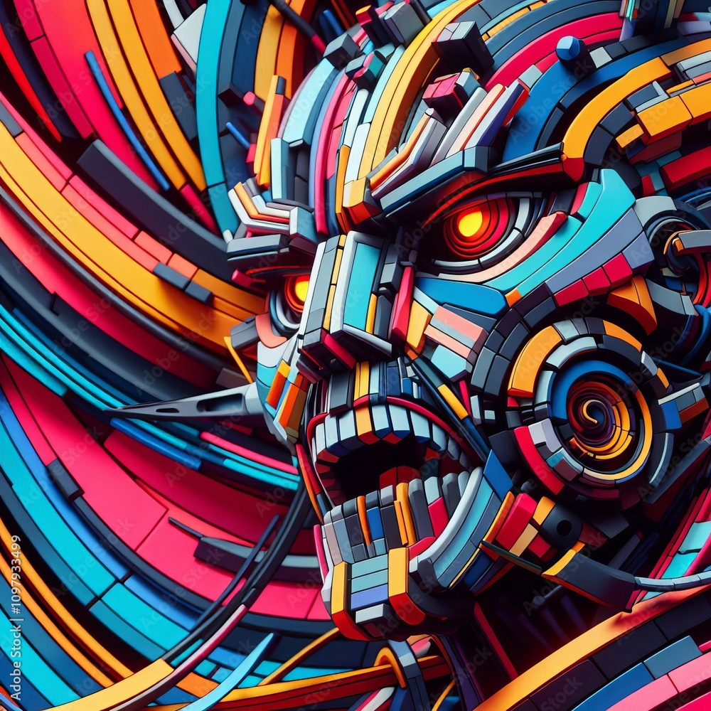 Poster close up of a colorful and abstract animation with bold shapes a