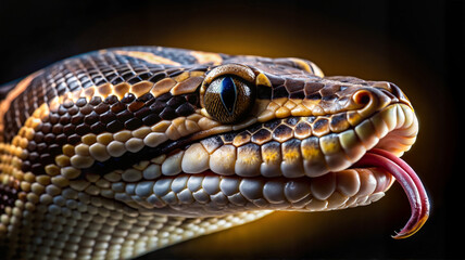 Obraz premium Python close-up with tongue, detailed wildlife photo