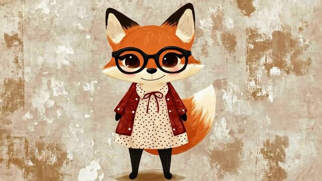 Stylish cartoon fox character with glasses red jacket