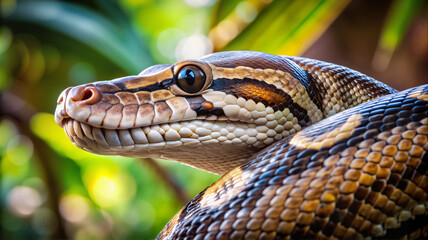 Obraz premium Python close-up with vibrant scales in natural habitat