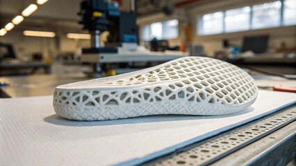 Innovative shoe sole design showcasing intricate lattice structure and modern manufacturing techniques. This unique sole emphasizes functionality and style in footwear