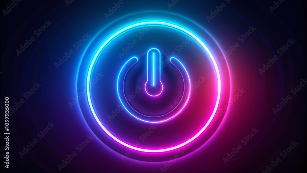 Poster neon power button animation screensaver with dynamic glow and circular motion for live wallpaper, fe