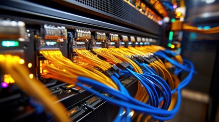 Naklejka premium A network of cables is shown in a bright yellow and blue color scheme