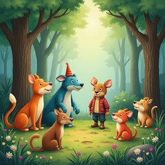 Whimsical Talking Animals in a Forest