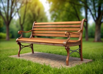 Fototapeta premium Wooden Park Bench Isolated on Transparent Background, High Depth of Field for Nature and Outdoor Themes, Perfect for Design, Marketing, and Creative Projects