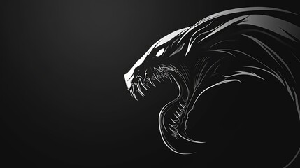 Monochrome stylized beast head profile, dark background.