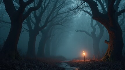 Obraz premium Ethereal Mist Shrouding a Dark Forest