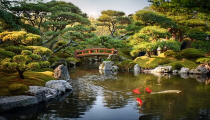 Obraz premium Immerse yourself in the serene beauty of a traditional Japanese garden, where nature and design harmoniously coexist. 