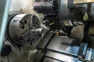 Close-up of CNC lathe in a factory