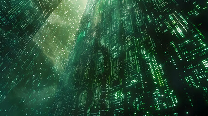 Green Digital Cityscape Abstract 3D Background