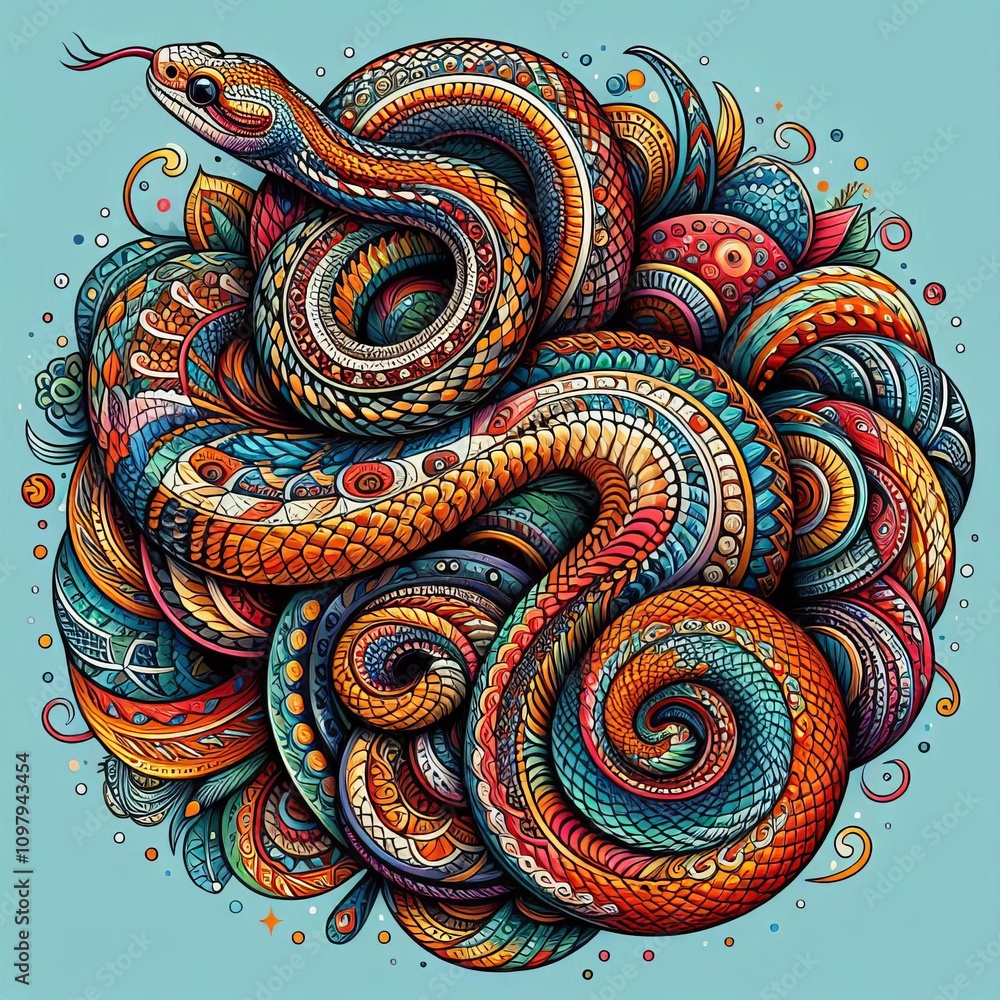 Aufkleber snake various colors and patterns shaped like a coiled snake