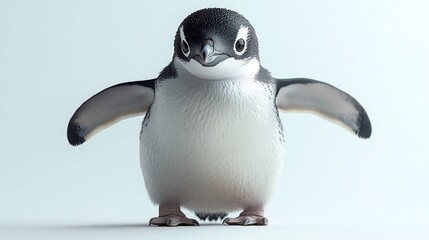 Fototapeta premium Chunky Penguin Waddling Forward with Wide Body Sway Against Pure White Backdrop